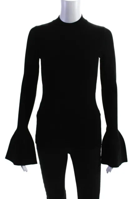 Diane Von Furstenberg Womens Black High Neck Bell Long Sleeve Sweater Top Size P