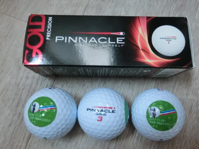 3 Stück - Pinnacle Gold Golfclub Bad Bramstedt Logo Golfbälle - Neu! Ovp