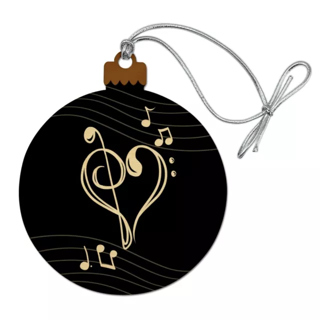 Treble Bass Clef Heart Music Black Wood Christmas Tree Holiday Ornament