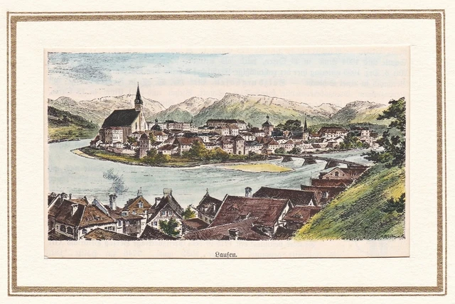 Laufen LK Berchtesgadener Land Oberbayern Ansicht Holzstich 1880