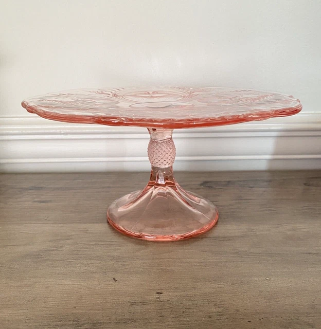 Mosser Glass Plate Cake Stand Pink Inverted Thistle