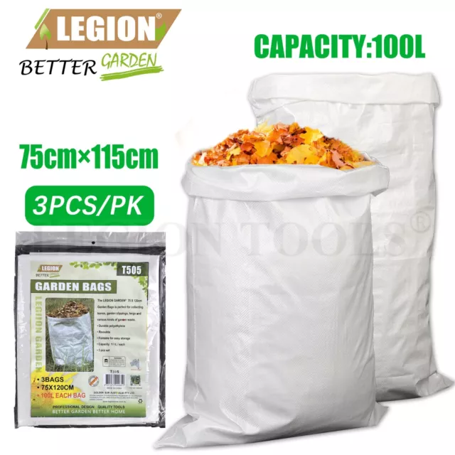 Garden Waste Bag Large White PP Recycling Bale Rubbish Bag 3PCS 100L