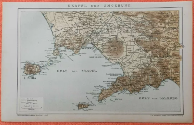 NEAPEL  und Umgebung Ischia Capri  Amalfi Landkarte 1894  Golf von Neapel