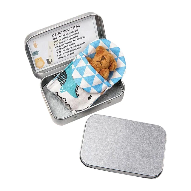 Little Pocket Bear Tin Comfortable Tiny Teddy Bear Toys Box In Stuffed Bear A0D6