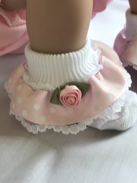 White Baby Girls Lace Frill Socks Wide Pink Ribbon Rosebud Trim 6-12 months