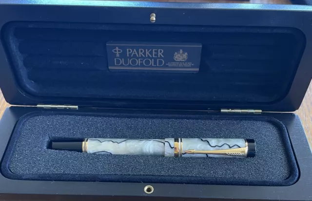 Parker Duofold ~ Pearl & Black ~ Rollerball ~ Original Boxes ~ Very Nice !!!