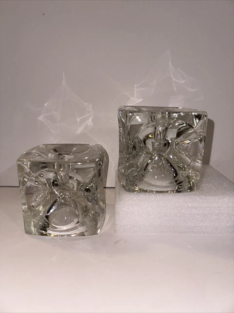 Peill & Putzler (?)  Pair of Candlestick Ice Cube Glass Candle Holders