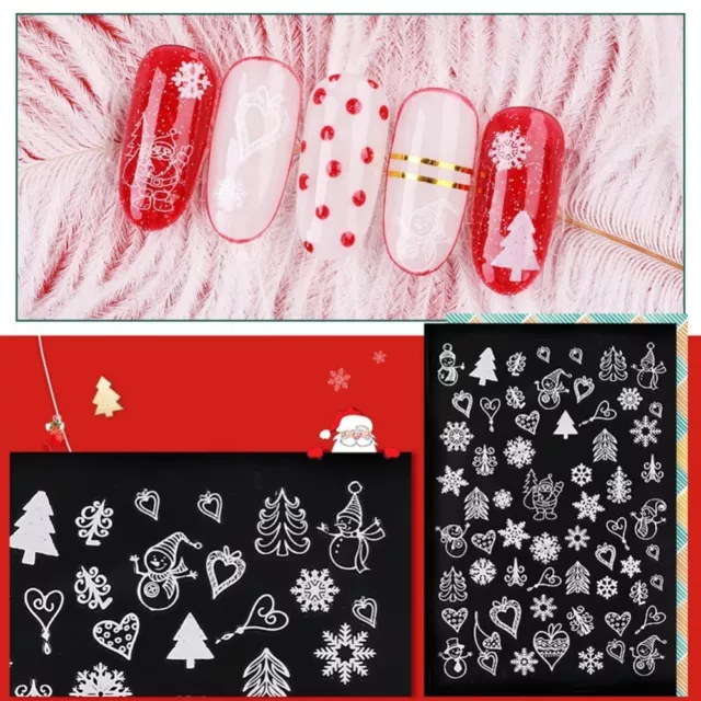 Nail Art Stickers Nail Decals Adhesive Embossed Snowflakes Trees Santa Baubles +