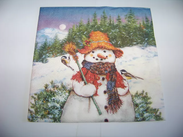 3 Servietten Weihnachten Snowman & Birds Schneemann mit Vogel