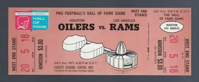 VINTAGE 1971 NFL LOS ANGELES RAMS vs HOUSTON OILERS FULL FOOTBALL TICKET