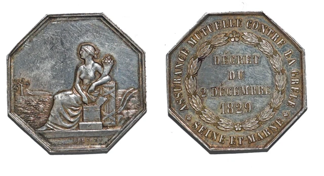 Jeton Argent 1854 - Assurance Mutuelle Contre La Grêle - CAQUE - XIXe
