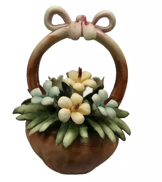 Capodimonte Italy Miniature Flowers in a Basket Made in Italy 2 3/4" High