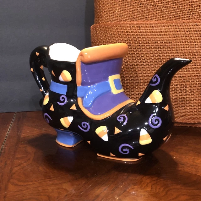 Ceramic Witch Shoe Teapot Candy Corn Halloween Tea Pot Decor Cute Kettle NO LID Ceramic Witch Shoe Teapot Candy Corn Halloween Tea Pot Decor Cute Kettle NO LID