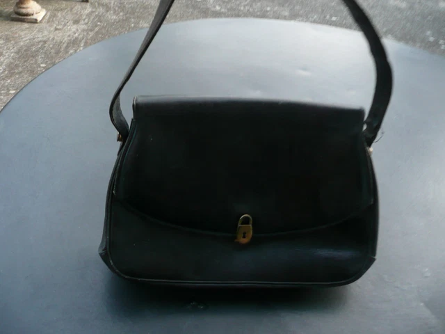 Petit Sac à Main Vintage En Cuir Noir - Années 1960 - À Remettre En Forme