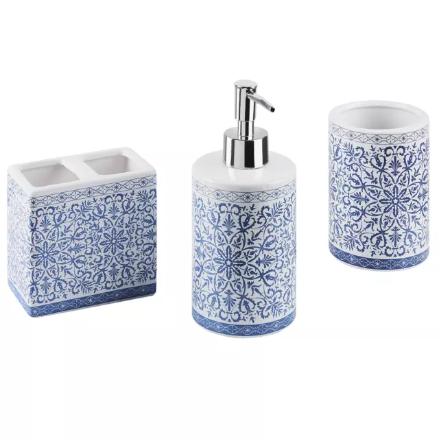 Ensemble pour Salle de Bain Accessoires Bleus au Motif Côtier Lot de 3 Carora