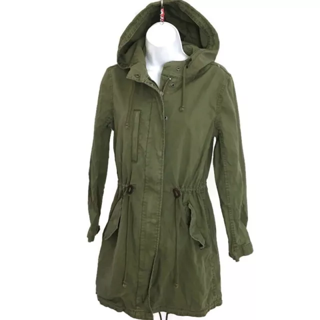 Madewell Tilden Military Jacket Size Size XS Army Green Hooded Zip Snap Cotton