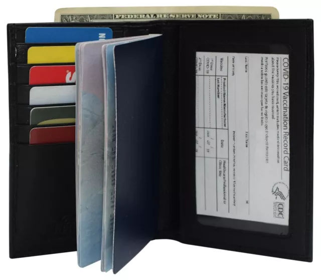 Genuine Leather Vaccination Passport Holder Cover Wallet RFID Blocking Vaccine C