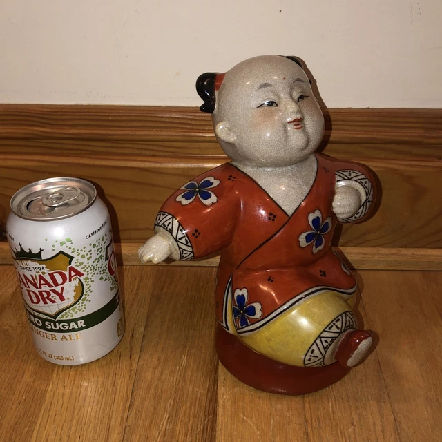 8” Japanese Figure Statue Boy Asian Chinese Martial Art Stance Crackle Pottery