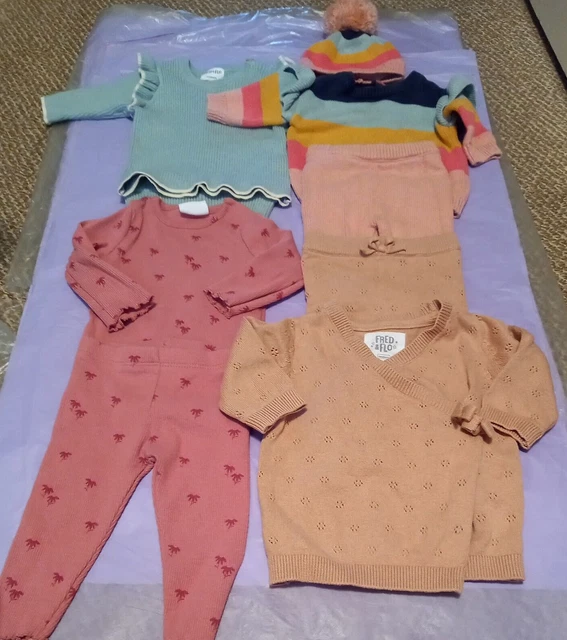 Baby Girl Bundle of 4 Sets  Fred & Flo Tops & Leggings VGC Newborn to 1 Month
