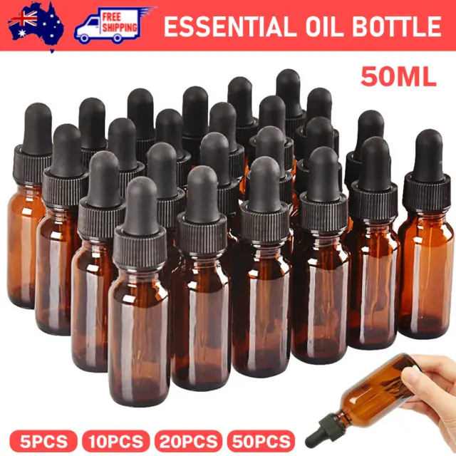 50ML Amber Glass Liquid Dropper Reagent Eye Pipette Essential Oils Bottle AU