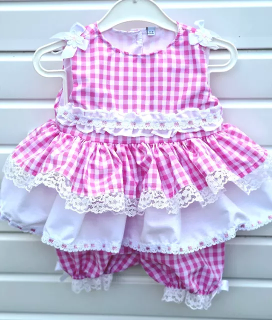 DREAM 0-7 YEARS baby girls  Spanish pink gingham layered top and bloomers set