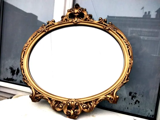 Specchio Da Parete Ovale Barocco Rococò Decorato Oro Cornice Dorata