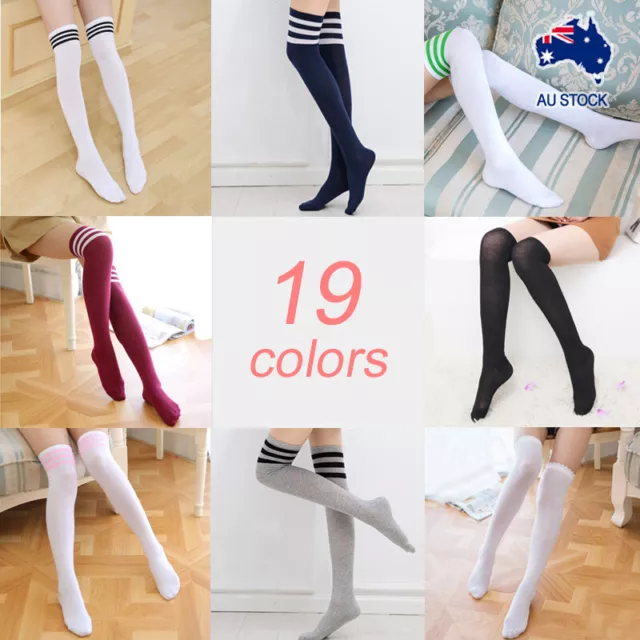 Over The Knee Socks Elastic Striped Basic Ladies Long Women Stocking Cotton