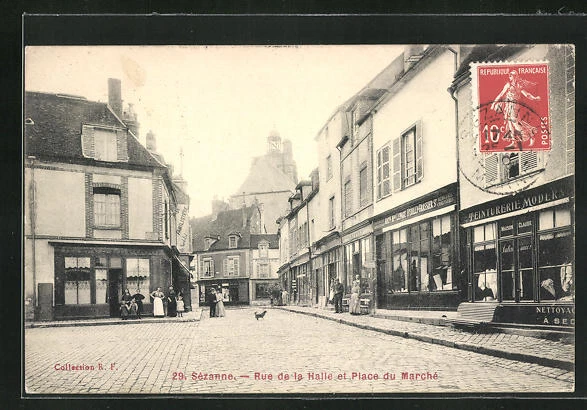CPA Sézanne, Rue de la Halle et Place du Marché 1910