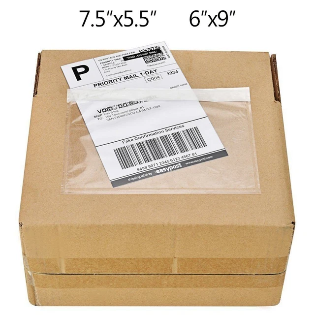 7.5”X5.5” 6”X9” CLEAR Packing List Invoice Shipping Label Self