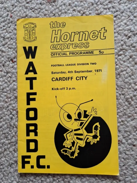 Sat 4th Sep, 1971, Div 2, Watford v Cardiff City, Original Programme.