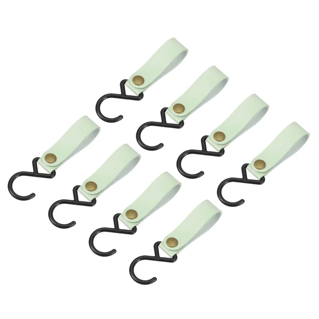 8Pcs PU Leather S Hooks for Hanging Multipurpose Camping Hook Hanger, Green