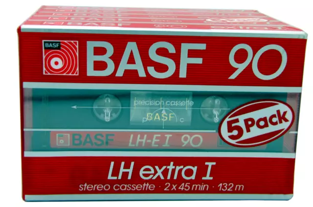 5PACK BASF LH extra I 90 Minutes Blank Audio Cassette Tapes (1985) NEW & SEALED 2