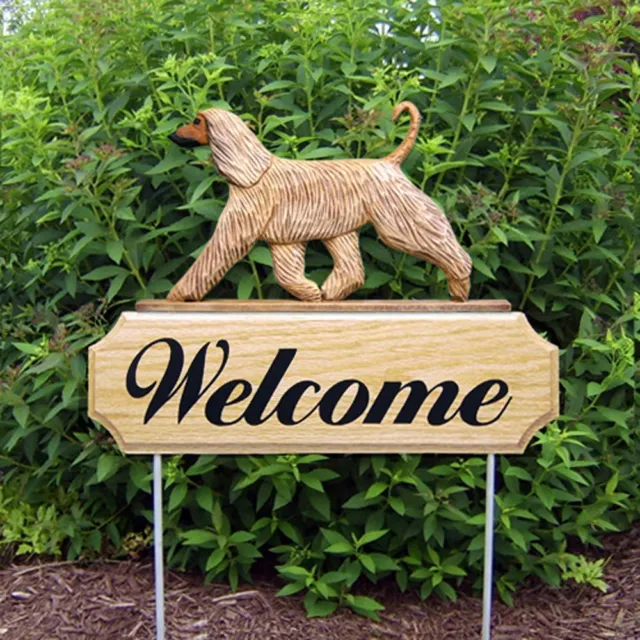 Afghan Breed Wood Welcome Outdoor Sign Fawn
