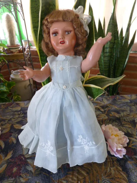 48cm Schön Puppe Gege Jahre 40, Ganz Original-, Kleid Organdy Blau Großartig