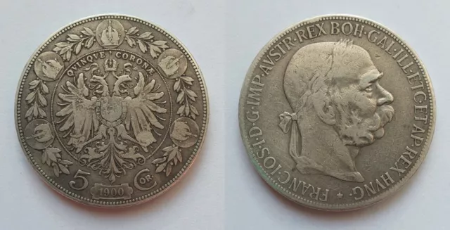 5 Kronen Österreich Ungarn 5 Korona von 1900 Franz Joseph Silber Münze