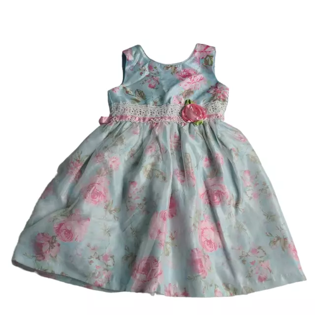 Jayne Copeland Pastel Blue & Rose Floral Pattern Spring Tank Dress Girls 6 2098