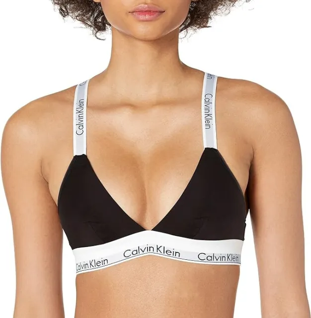 Calvin Klein Women Modern Cotton Unlined Triangle Crossback Bralette, Black, SM