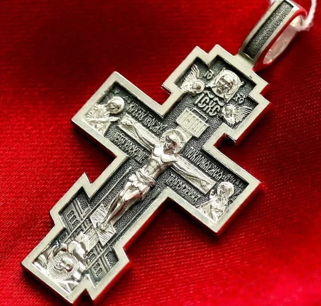 Baptism Necklace Prayer Russian Orthodox Christian Body Crucifix . Silver 925