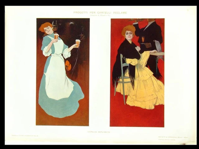 Lithographie Art Nouveau "Femmes" Par Aleardo Terzi (1910) - Originale Sur Papier, Période Début XXe