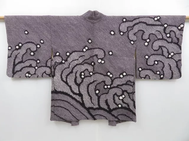2901T04z570  Japanese Kimono Silk SHIBORI HAORI Wave Dark grape