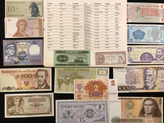 WORLD WIDE vintage Paper Money 15 piece well mixed LOT in uncirculated condition