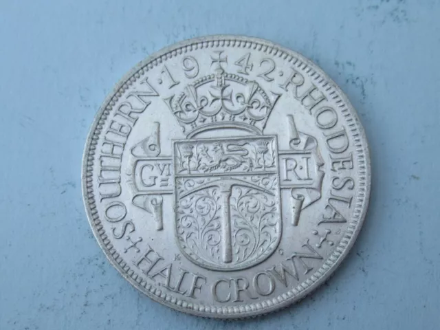 1942 SOUTHERN RHODESIA Half Crown High Grade Sterling Silver Scarce Mintage