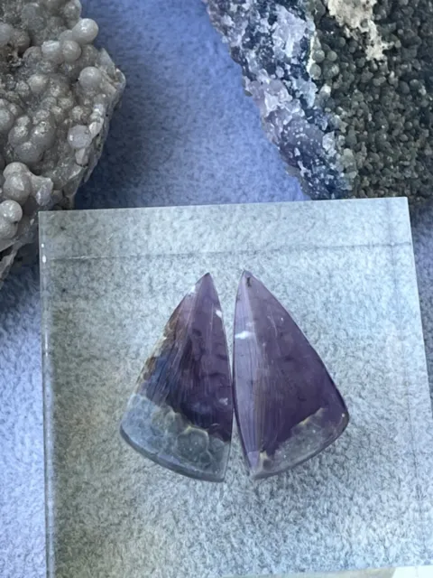 Purple Chalcedony 20.5 ct, Matched Pair Arrow Drop Cabs. Grape Agate. Indonesia