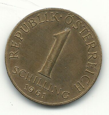 A Very Nice High Grade Au 1961 Austria 1 One Schilling Coin-Apr622