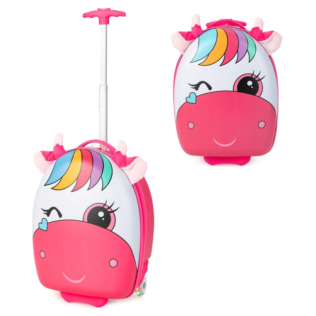 Kids Rolling Luggage 16" Hard Shell Carry On Travel Suitcase w/ Flashing Wheels