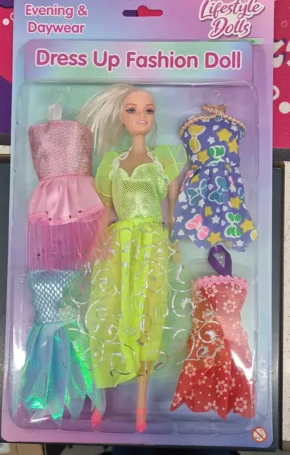 Dress Up Fashion Doll with 4 Evening & Daywear Dresses Gift For Girls.