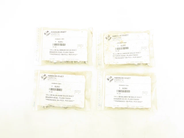 Hanson Grainger 55A0806-EA-100 Aluminum Solid Rivet 1/4 x 3/8" 100 Pack Lot of 4
