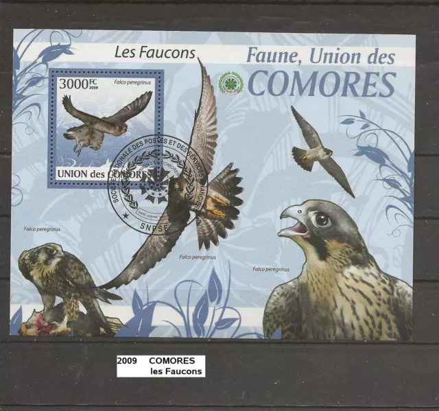bloc-feuillet des Comores de 2009 oblitéré les Faucons 3000 FC