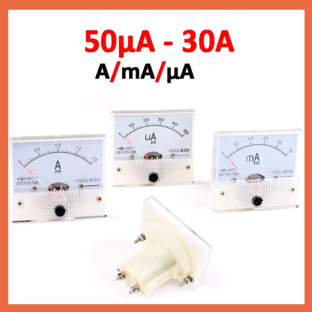 50uA-30A DC Ammeter 85C1 Analog Panel Meter 64x56x60mm AMP Current Meter Gauge