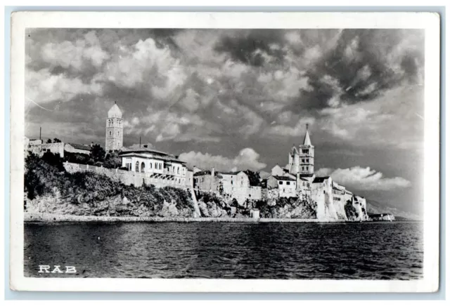 1938 Cloudy Sky River Scene in Rab Dalmatia Croatia Vintage RPPC Photo Postcard